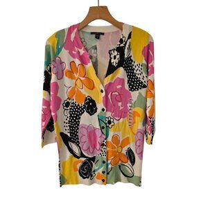 Cyrus Floral Cardigan Sweater Colorful Knit Button Top Womens Small NEW NWT